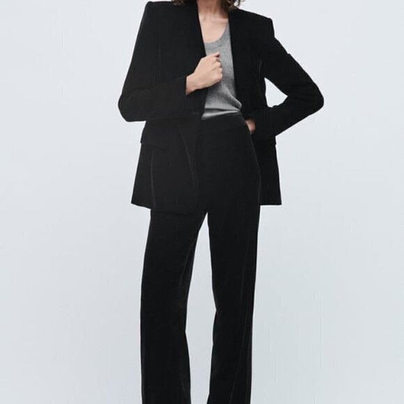 ZARA BLACK VELVET FLARED TROUSERS - Picture 6 of 6